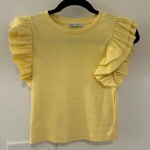 Zara Yellow Blouse Ruffle Top, Size M